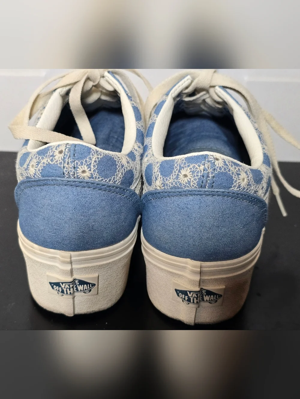 Vans Old Skool Stackform Sneakers Blue Floral White Lace Women's Lace-Up 7.5 - Picture 6 of 10